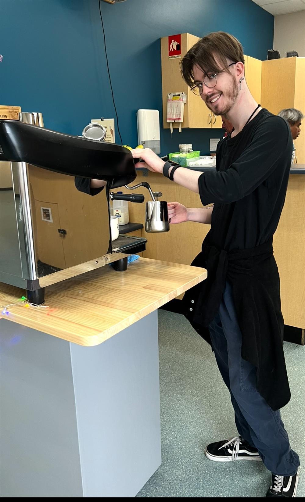 Jobseeker Darren working at the coffee machine